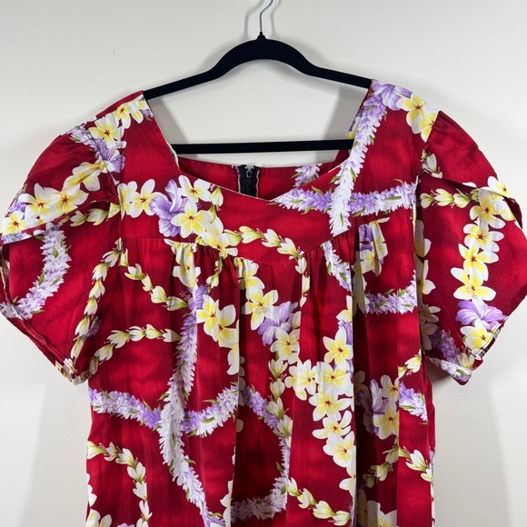 Vintage Royal Hawaiian Creations Puff Sleeves Red Floral Dress Size 4XL - Picture 6 of 14